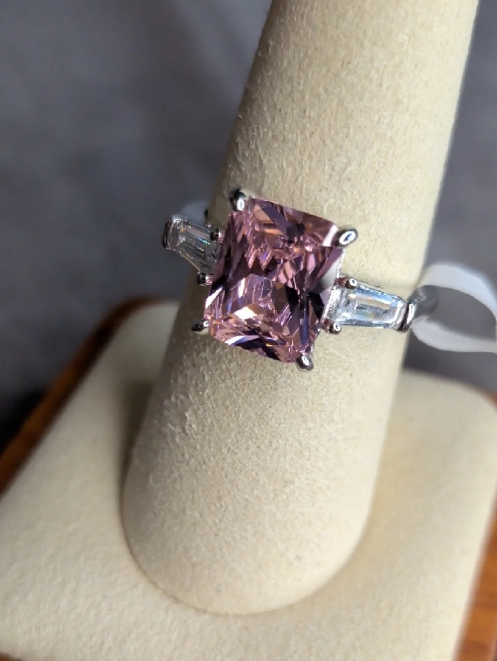 Pink Cushion-Cut Solitaire Ring with Baguette Accents - Women Jewelry